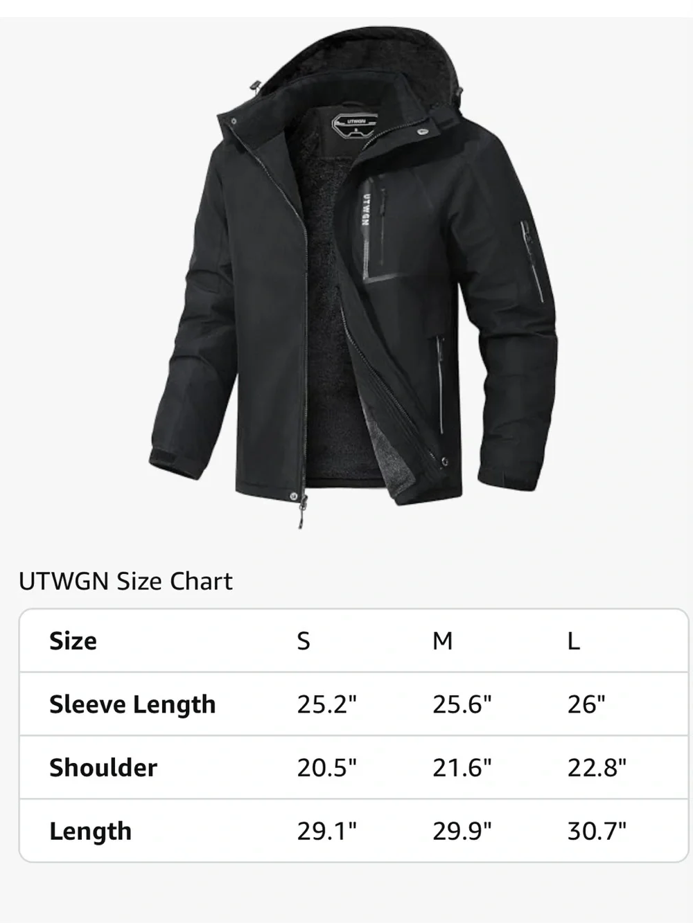 NWT UTWGN Men’s Ski Jacket Black Small Waterproof Fleece Lined Snow Coat
